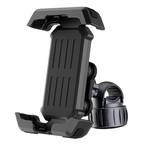 Motorcycle Phone Mount Holder - [Dual Vibration Dampener] [Upgrade Handlebar Clip] Motorcycle Cell Phone Holder, Bike Phone Mount, Fit iPhone 16/15/14/13 Pro Max, 4.7-6.7" Phones, Black