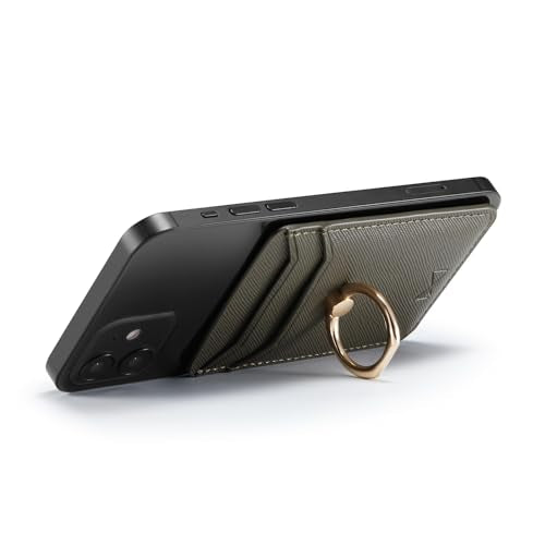 Card Holder Sleeve with Ring, RFID Credit Wallet PU Leather Stick On Back Grip for iPhone Samsung Smartphone - Army Green - color: Army Green
