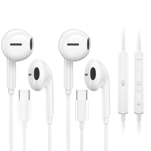 2 Pack USB C Headphones Wired Earbuds for Samsung iPhone 17/16/15 Pro Max