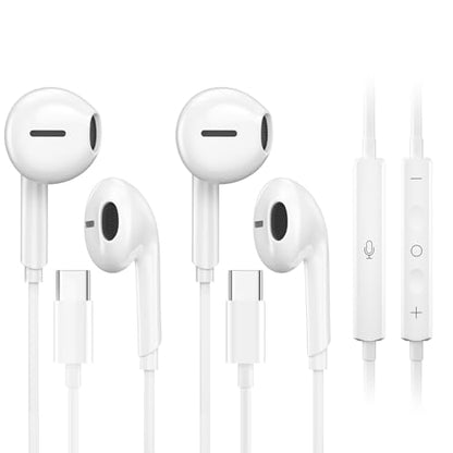 2 Pack USB C Headphones Wired Earbuds for Samsung iPhone 17/16/15 Pro Max