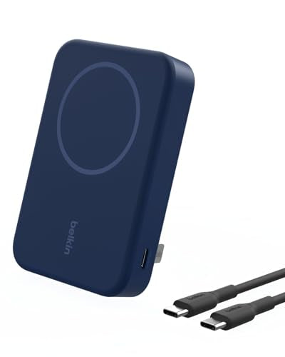 Belkin 10000mAh 15W Qi2 MagSafe Power Bank w/Built-in Kickstand | Wireless Charging Battery Pack, iPhone 17, Air, Pro, Pro Max, AirPods, Apple Watch, Google Pixel 10, Built-in Stand, Magnetic - color: Blue, style: 10K mAh