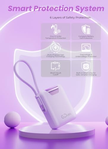 M1 Mini Portable Charger, 10000mAh Ultra-Compact Power Bank, 22.5W PD Fast Charging, Tpye-C Built-in Cable, Small External Battery Pack for iPhone, Samsung, Android iPad (Purple) - color: Purple