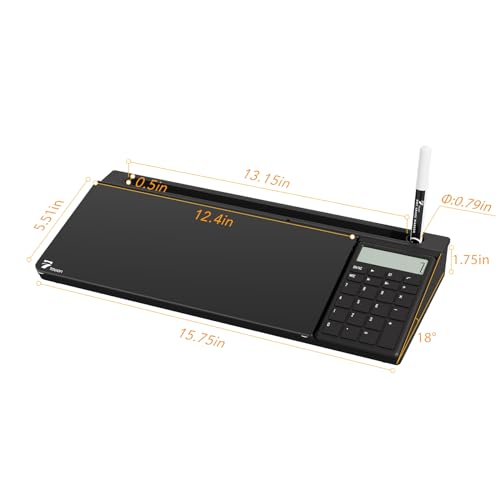 TOWON Glass Desk Whiteboard with Calculator 17x6 in, Desk Organizer, Black - color: Cal Black