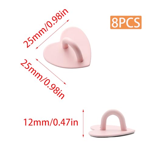 8 Pcs Heart Cell Phone Grip Finger Ring Charm Hooks, Pink Metal Adhesive Finger Grip Loops for DIY Cases, Tablets & Keychains