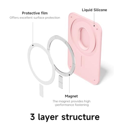 oakxco Magnetic Phone Wallet Stick On, Secure Phone Card Holder Silicone Compatible with Magsafe, Adhesive Pocket Sleeve ID Credit Card, Slim Thin Card Case, Compatible with Apple iPhone Samsung, Pink - color: Pink
