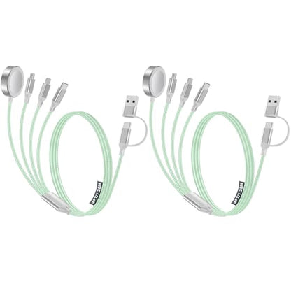 4-in-2 Multi Charging Cable for Apple Watch Charger/iPhone/Galaxy Charger - color: 2-Green+Green, size: 1.2M