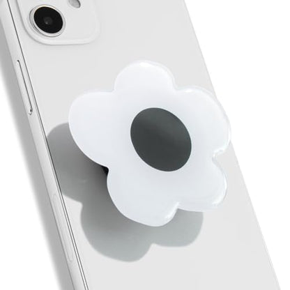 OnTheGrip Cute Solid Color Daisy Flower Design Collapsible Mobile Phone Grip Stand Holder for Smartphone Tablet Cell Phone Accessory (White Black)