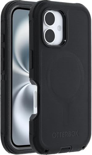 OtterBox iPhone 16 Plus Phone Case Defender Series Military-Grade Drop Protection, MagSafe, Shockproof Protective Phone Cover, Slim Fit with Raised Bezel, Non-Retail Packaging (Black)