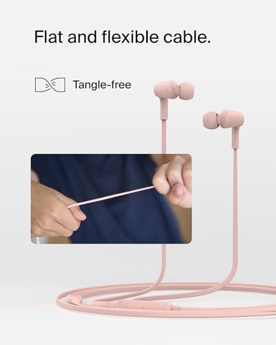 Belkin USB-C Wired Earbuds, Adjustable Volume Limiter, IPX5 - color: Pink, size: One Size, style: USB-C + Volume Control