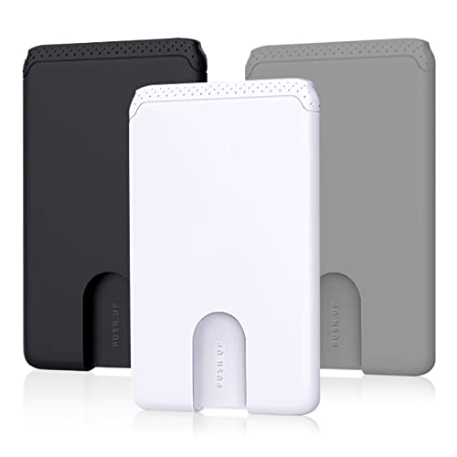 SHANSHUI 3 Pack Phone Card Holder Ultra Slim Phone Credit Card Holder Stick on Wallet Anti-Lost Design Wallet Pocket Compatible for iPhone and Most Smartphones - Black White Grey - color: Black, Grey, White x 3 PCS