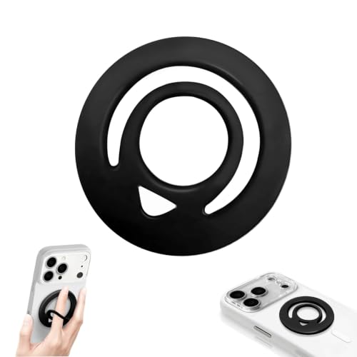 Double Sided Magnetic Silicone Ring Grip Phone Holder, Soft and Portable, Strong Magnetic Attraction, Compatible with iPhone 17/16/15/14/13/12 MagSafe Phone Case Accessories (Black) - color: Black