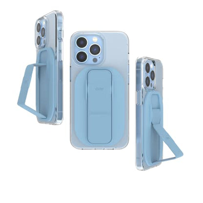 CLCKR Compact Mobile Cell Phone Grip Holder Compatible with MagSafe iPhone 15, 14, 13, Pro, Pro Max, Plus, Magnetic Phone Kickstand with Finger Strap, 3500G Extra Strong Magnet, Light Blue