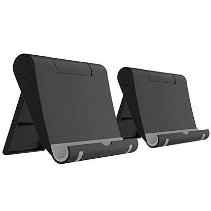 Cell Phone Stand for Desk, 2 Pack Foldable Phone Holder for Office Kitchen Travel, Compatible With iPhone iPad Switch and All Smartphones (Black)