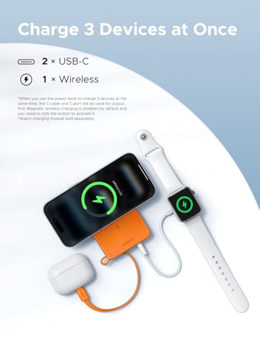 UGREEN MagFlow 10000mAh Qi2 25W Wireless Power Bank Built-in Cable - color: Orange