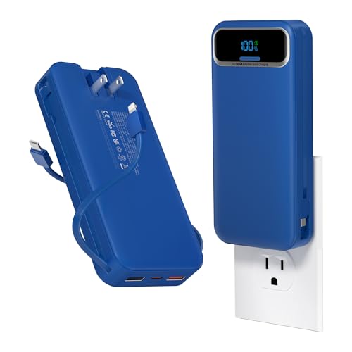 aonidi Portable Charger 20000mAh with Built-in Cables&AC Wall Plug, Navy - color: Steel Blue