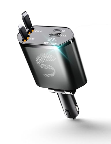 Retractable Car Charger USB C Fast Charging 120W, Car Accessories Cigarette Lighter Adapter Car iPhone17 16 15 14 13, Galaxy S26, Pixel Charger Travel Essentials Gift for Travelers, Men, Women