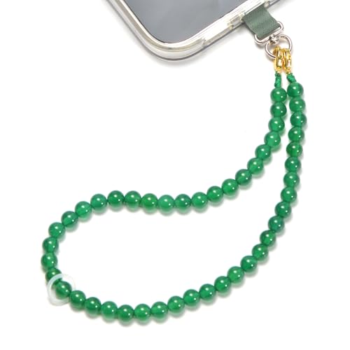 Agate Beaded Phone Wrist Strap for Women Men Stone Beads Charm Handmade Cellphone Chain Lanyard with Tether Tab - color: Green-1, size: 6mm Beads