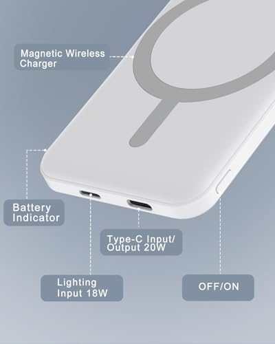 podoru for MagSafe Power Bank 5000mAh, Ultra-Slim Magnetic Portable Charger - color: Snow White