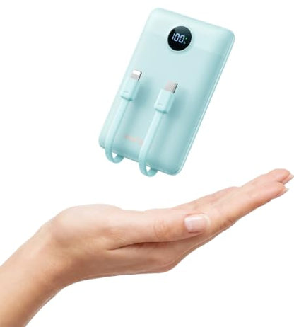 Mini Portable Charger with Built-in Cables 20W Fast Charging Power Bank USB-C Small Battery Pack 10000mAh Travel Essential Slim Battery for iPhone 17/16/15/14, Samsung 25/24, and More - color: Blue