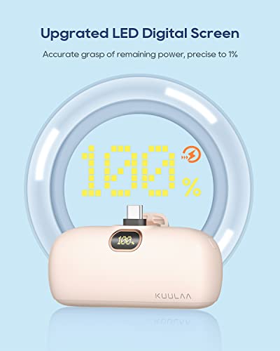 Kuulaa Portable Charger USB C Power Bank Small Portable Phone Charger Android Compact Plug in Battery Pack Portable Compatible with iPhone 17/16/15, Samsung Galaxy, Moto, LG, Pixel, Pink - color: Pink