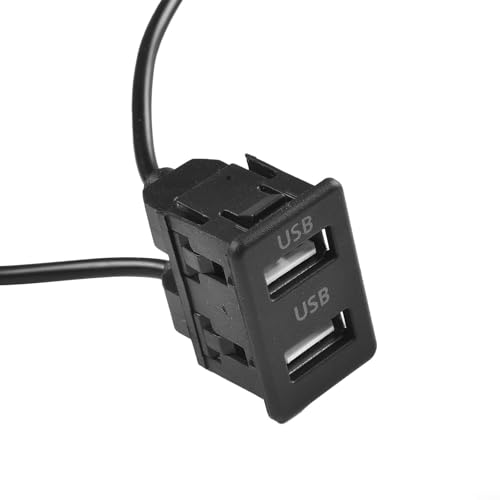 Car Dashboard Panel Mount Dual USB Port Interface Adapter, 145Cm Extension Cable with 4-Pin + 6-Pin Connector,Black ABS Socket