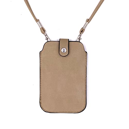 Leather Neck Pouch for Phone (Style 2) - Khaki - color: Khaki