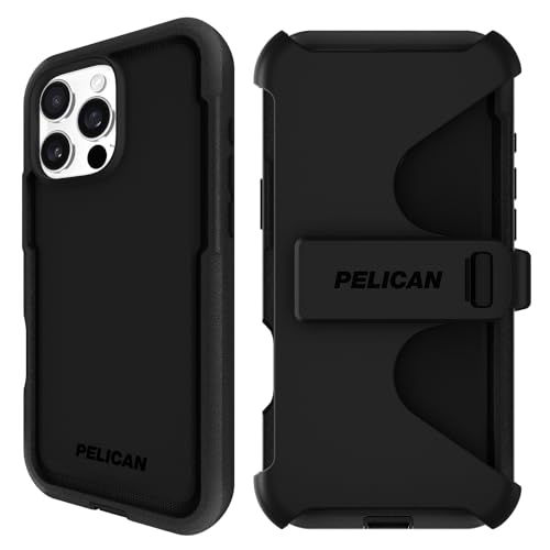 Pelican Voyager iPhone 16 Pro Max Case - Rugged MagSafe Phone Case - Black | Magnetic Phone Case w/18ft Military Grade Drop Protection - Phone Cover w/ Belt Clip Holster Kickstand for iPhone 16 Pro Max - color: Black - V
