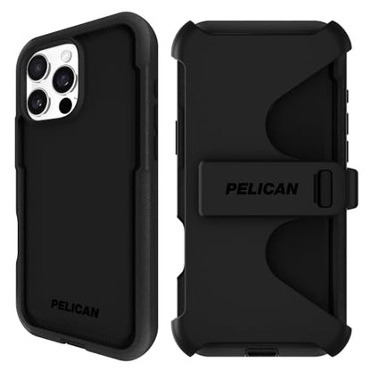 Pelican Voyager iPhone 16 Pro Max Case - Rugged MagSafe Phone Case - Black | Magnetic Phone Case w/18ft Military Grade Drop Protection - Phone Cover w/ Belt Clip Holster Kickstand for iPhone 16 Pro Max - color: Black - V