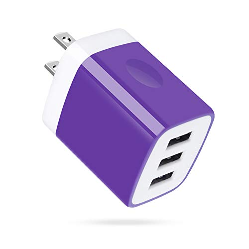 3 Port USB Wall Charger - Multi-Port USB Plug, 5V 3.1A Compatible with iPhone 14/13/12/11/Xs/XR/8/7/6S, Samsung Galaxy S23/S22/S21/A14/A13/Note 20, LG V20/V30/V35 THINQ Q7 - color: Purple