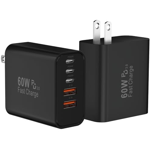 USB C Charger Block Fast Charging,60W Phone Charger USBC Wall Plug Adapter - color: Black-2Pack