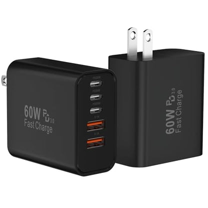 USB C Charger Block Fast Charging,60W Phone Charger USBC Wall Plug Adapter - color: Black-2Pack