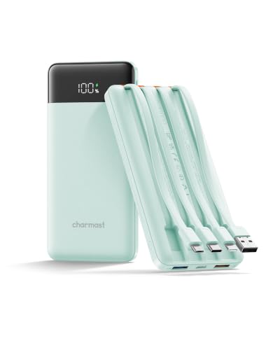 charmast Portable Charger Fast Charging,Built-in 4 Cables,6 Outs & 4 Inputs - color: Qing