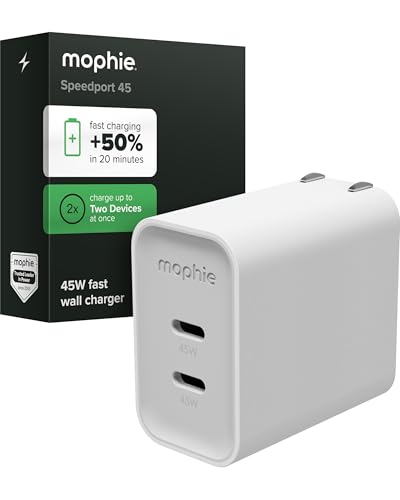 Mophie Speedport 45 GAN USB-C Charger Block - 45W Fast Wall Charger, 2× USB‑C PD Ports, Compact Foldable Prongs, Made with Recycled Materials, for Smartphones, Tablets, Headphones - style: 45W