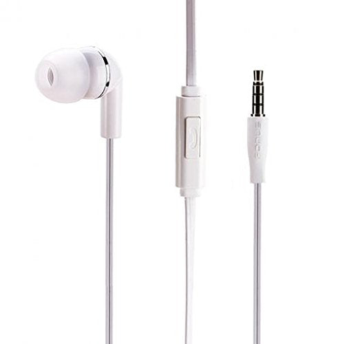 Premium Flat Wired Headset Mono Hands-Free Earphone w Mic Single Earbud Headphone in-Ear [3.5mm] White for Samsung Galaxy J3, J5, J7, Note 3 4 5, Note8, S5, S6, S7, Edge Edge+, S8, S8+, S9, S9+