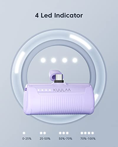 Kuulaa Portable Charger USB C Power Bank 4500mAh Small Portable Phone Charger Android Compact Plug in Battery Pack Portable Compatible with iPhone 15, Samsung Galaxy, Moto, LG, Pixel, Purple - color: Pack of 1 Purple