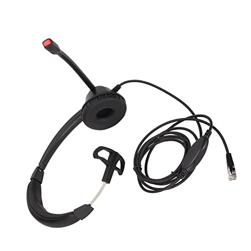 Monaural Customer Service Headset, RJ9 Single Sided Ear Headphone with Noise Cancelling Mic, Volume Adjustable Business Communication Headset for Call Centers and Office