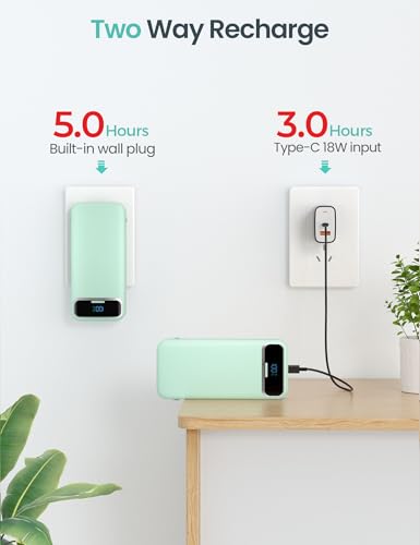 aonidi Portable Charger 12000mAh with Built-in Cables&AC Wall Plug, Green - color: Green