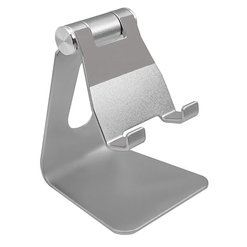 Phone & Tablet Stand Adjustable Multi‑Angle Aluminum Phone & Tablet Stand Adjustable Non‑Slip Dock/Cradle/Charging Station for Desktop, Bed, Kitchen, Office (Silver) - color: Sliver