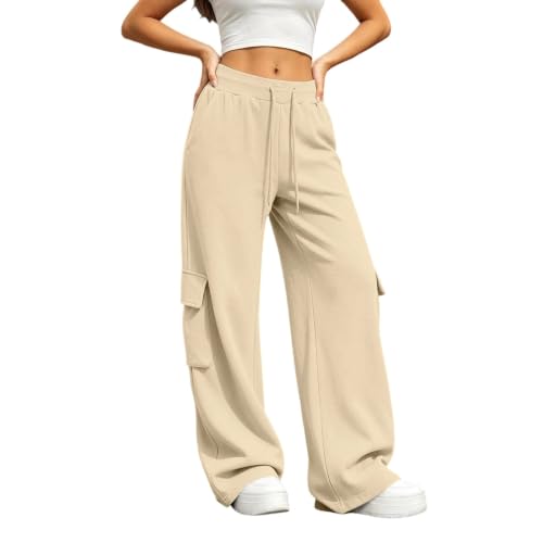 Cargo Sweatpants For Women Baggy Drawstring Waist Hiking Pants Lightweight Y2k Stretch Athletic Joggers With Pockets - color: Beige, size: XX-Large