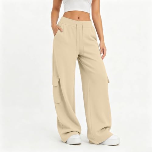 Cargo Sweatpants For Women Baggy Drawstring Waist Hiking Pants Lightweight Y2k Stretch Athletic Joggers With Pockets - color: Beige, size: Small