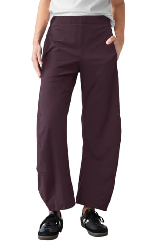 Womens Barrel Travel Pants Elastic Waist Baggy Ankle Pants with Pockets - color: Stretchy-burgundy, size: Medium