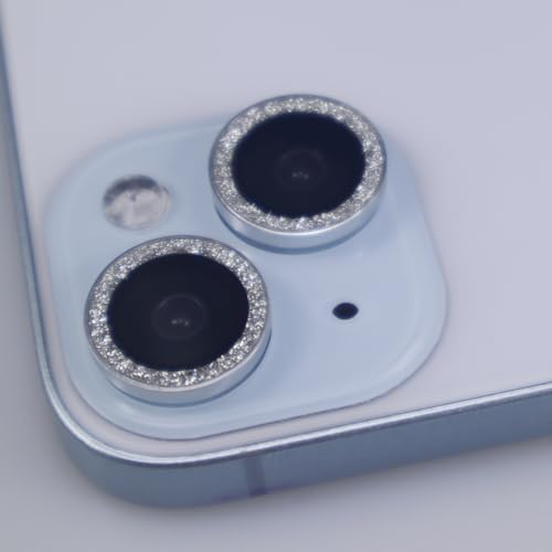 BONVAN for iPhone 15/15 Plus Camera Lens Protector Bling Glitter Metal Crystal Tempered Glass Screen Accessories Sparkly Lens Cover, also Compatible with iPhone 16e (2PCS) (Silver) - color: Silver