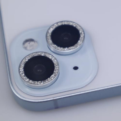 BONVAN for iPhone 15/15 Plus Camera Lens Protector Bling Glitter Metal Crystal Tempered Glass Screen Accessories Sparkly Lens Cover, also Compatible with iPhone 16e (2PCS) (Silver) - color: Silver