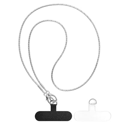 UnnFiko Crossbody Cell Phone Lanyard for Women, Universal Metal Phone Chain Strap Crossbody with 2X Phone Tether Tab, Multifuctional for iPhone and Most Smartphones (Silver) - color: Silver