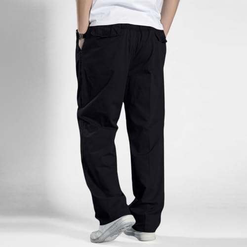 Mens Casual Pants Canvas Breathable Tactical Water Resistant Flap Pockets Golf BDU Casual Tactical Pants for Men - color: A Black, size: 3X-Large