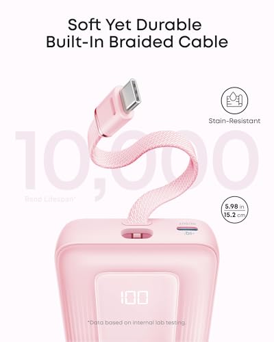 Anker Zolo Power Bank, 20,000mAh 45W Portable Charger with Built-in USB-C - color: White, size: Built-in C cable*1