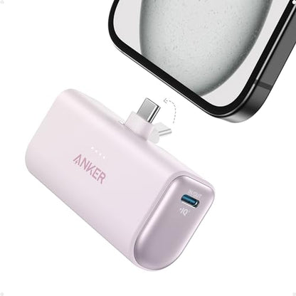 Anker Nano Power Bank,5,000mAh Portable Charger, Built-in USB-C Connector - color: Lilac purple