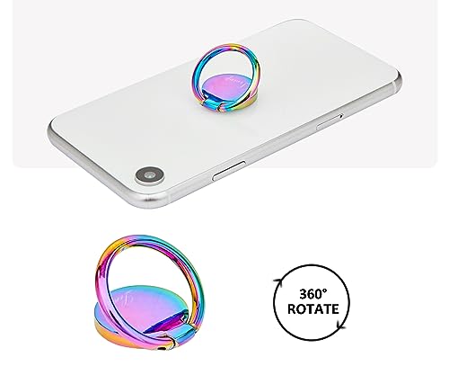 Rainbow Cell Phone Ring Stand Holder,Blue Multicolor Ring Grip Kickstand,360 Rotation Metal Finger Ring for Almost All Phones,Pad