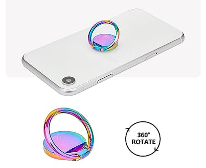 Rainbow Cell Phone Ring Stand Holder,Blue Multicolor Ring Grip Kickstand,360 Rotation Metal Finger Ring for Almost All Phones,Pad
