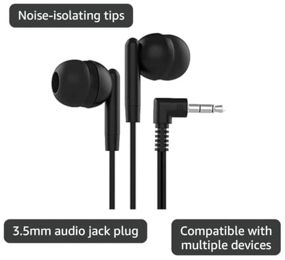 Maeline Bulk Earbuds with 3.5 mm Headphone Plug - 20 Pack Wholesale Bundle - Jet Black - color: Jet Black, size: 20 Pack